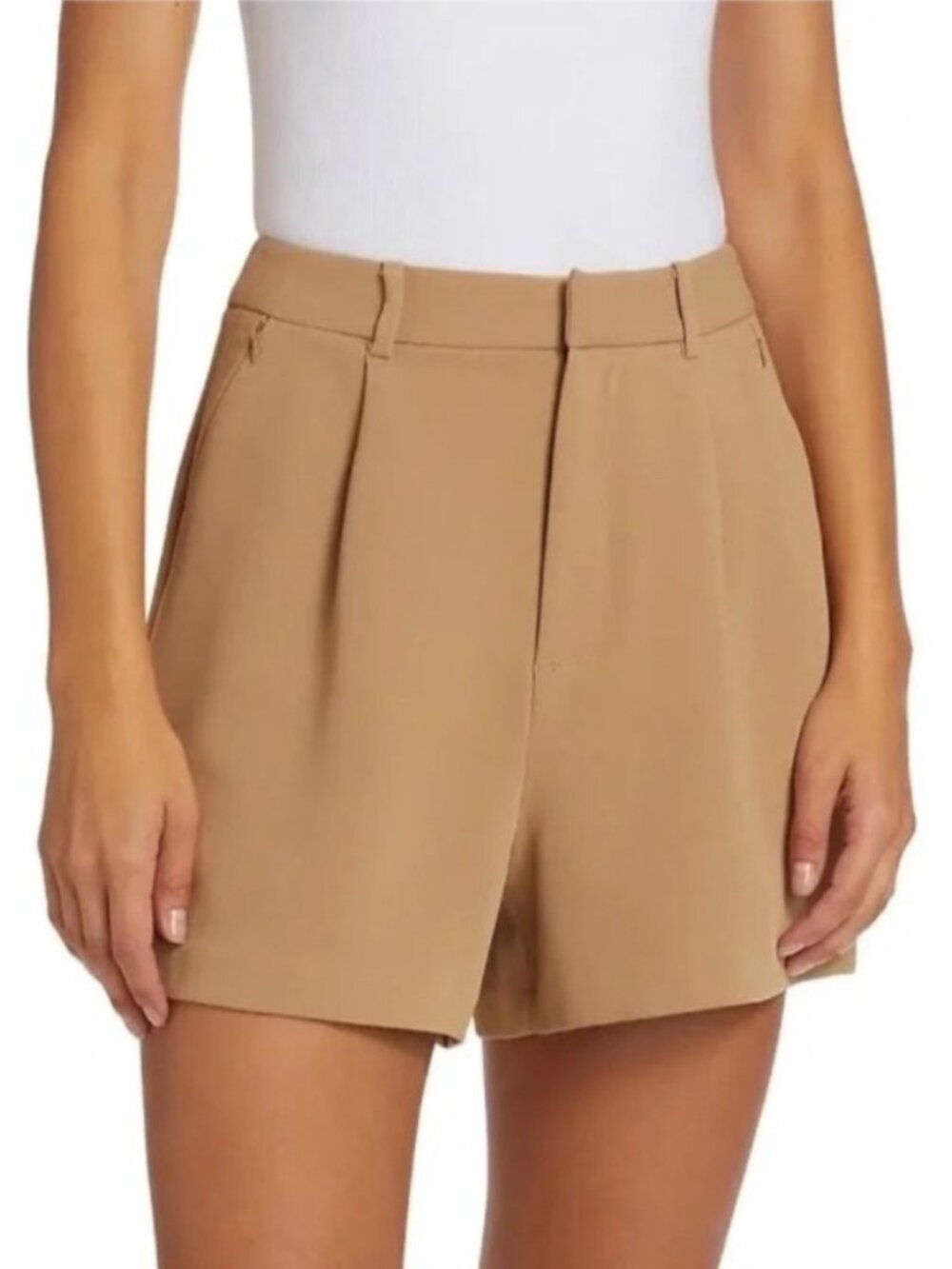 NEW Good American Luxe Suiting Trouser Shorts Pecan Tan 2 26" Relaxed-Fit Pleat